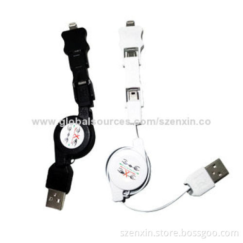 3-in-1 Retractable Transfer Cable for iPhone 5, Mini and Micro USB Port